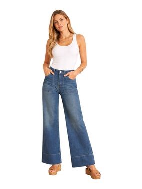 Pilcro Anthropologie Wide Leg Jeans High Rise Patch Pocket Size 25 NWT.